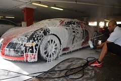 Exterior pretreat using foam cannon to loosen all dirt, grime and debris prior to hand washing
